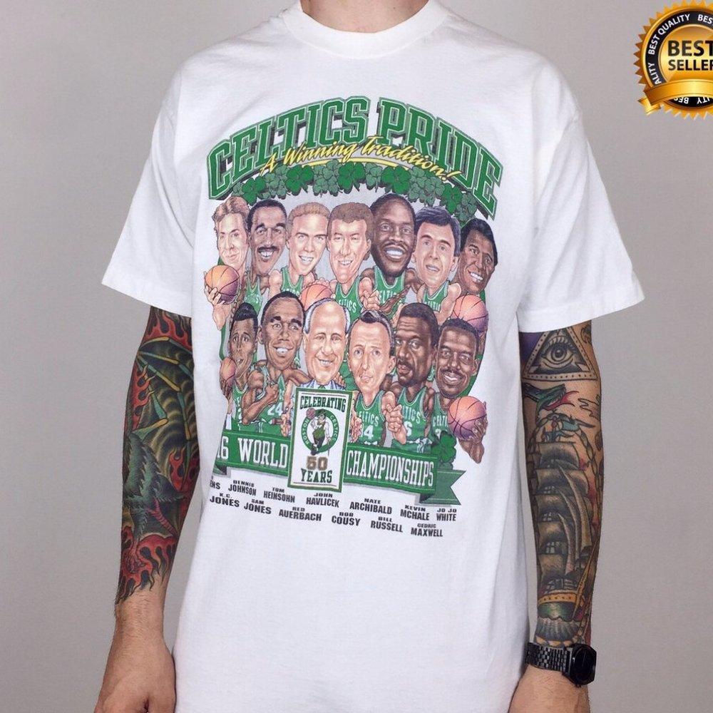 Retro Nba Boston Celtics Caricature White T-Shirt, American Sport Shirt